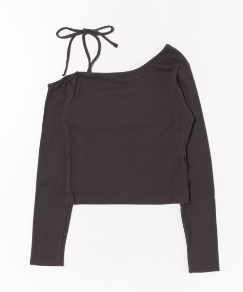 GORGE(ゴージ)の「《クラッシュロゴ×ワンショル風リボン》レディース リブカットソー 短丈 長袖 トップス 春秋(Tシャツ/カットソー・レディース・スミクロ/グレー・F)」の9枚目の写真