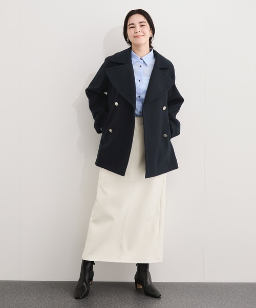 le cercle ADAM ET ROPE'(ルセルクルアダムエロペ)の「ウールライクダブルテーラードミドル丈コート(ピーコート・レディース・キナリ/キャメル/ネイビー・FREE)」の7枚目の写真