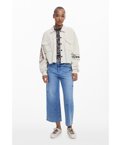 Desigual(デシグアル)の「ミッキーマウス クロップド丈トラッカースウェットジャケット(デニムジャケット・レディース・ホワイト・S/M/L/XS/XL)」の6枚目の写真