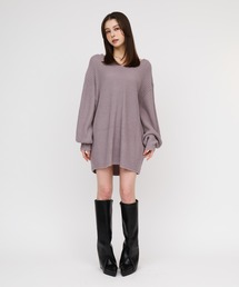 畦編みVネックニットチュニック