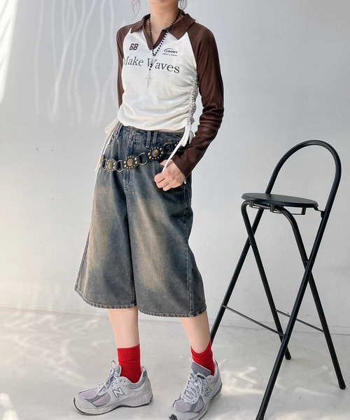 AS KNOW AS plus（アズノゥアズプラス）の「♪ヴィンテージ風ウォッシュデニム バミューダハーフパンツ（デニムパンツ・レディース・ブルー/ブラック/ブラック系・FREE）」の7枚目の写真