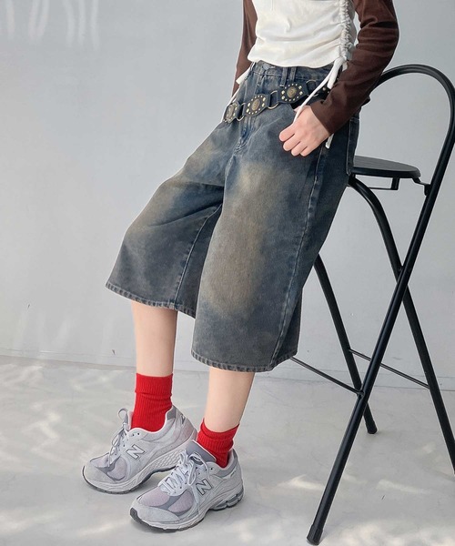 AS KNOW AS plus（アズノゥアズプラス）の「♪ヴィンテージ風ウォッシュデニム バミューダハーフパンツ（デニムパンツ・レディース・ブルー/ブラック/ブラック系・FREE）」の5枚目の写真