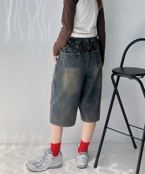 AS KNOW AS plus（アズノゥアズプラス）の「♪ヴィンテージ風ウォッシュデニム バミューダハーフパンツ（デニムパンツ・レディース・ブルー/ブラック/ブラック系・FREE）」の6枚目の写真