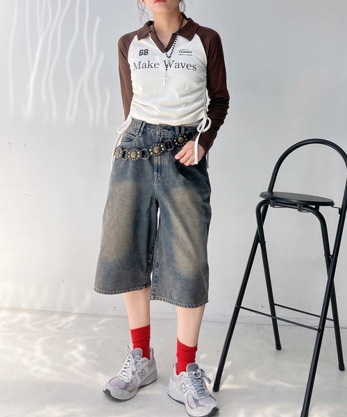 AS KNOW AS plus（アズノゥアズプラス）の「♪ヴィンテージ風ウォッシュデニム バミューダハーフパンツ（デニムパンツ・レディース・ブルー/ブラック/ブラック系・FREE）」の8枚目の写真