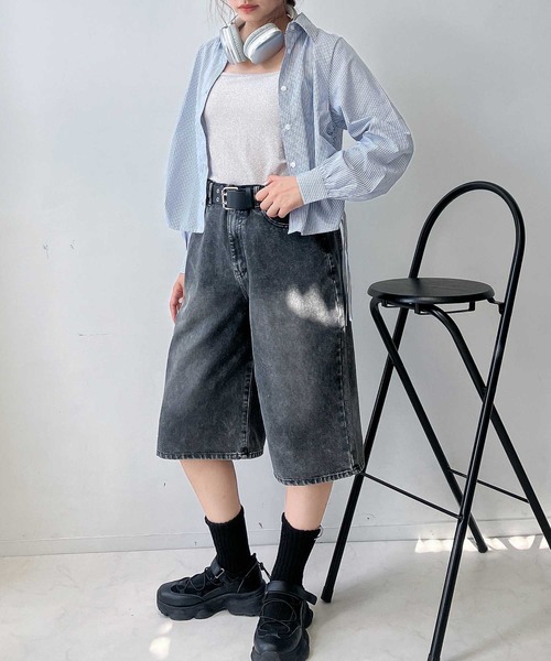 AS KNOW AS plus（アズノゥアズプラス）の「♪ヴィンテージ風ウォッシュデニム バミューダハーフパンツ（デニムパンツ・レディース・ブルー/ブラック/ブラック系・FREE）」の10枚目の写真