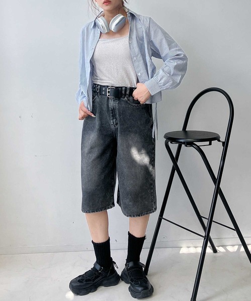 AS KNOW AS plus（アズノゥアズプラス）の「♪ヴィンテージ風ウォッシュデニム バミューダハーフパンツ（デニムパンツ・レディース・ブルー/ブラック/ブラック系・FREE）」の13枚目の写真