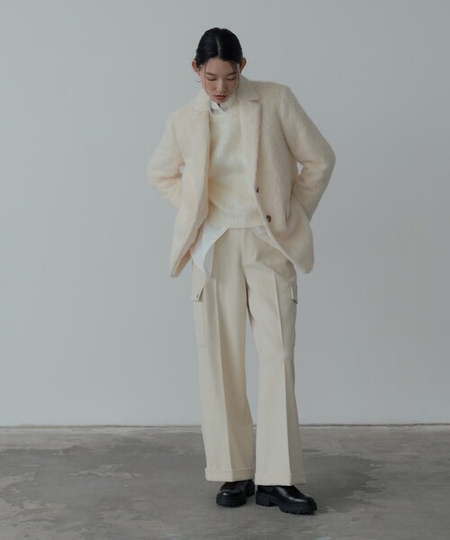 GALLEST（ギャレスト）の「シャギージャケット（テーラードジャケット・レディース・オリーブ/オフホワイト・38/36）」の4枚目の写真