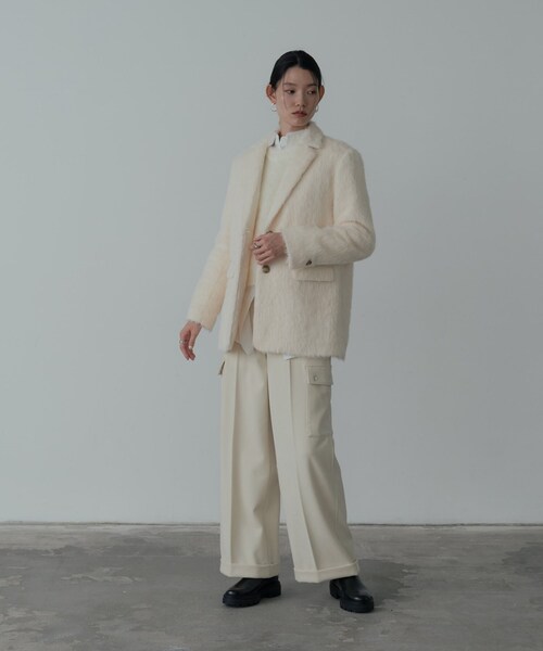 GALLEST（ギャレスト）の「シャギージャケット（テーラードジャケット・レディース・オリーブ/オフホワイト・38/36）」の5枚目の写真