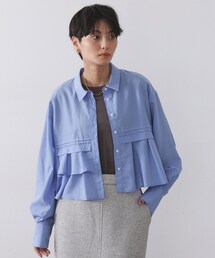 ピンタックフリルショートシャツ【洗濯機OK】