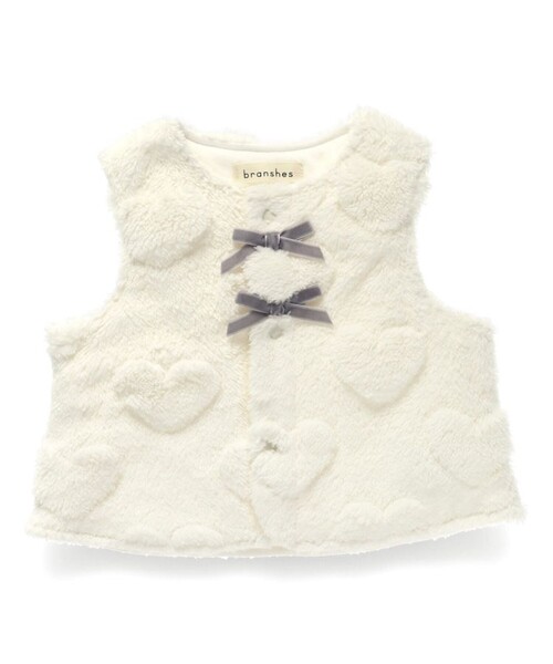 BRANSHES（ブランシェス）の「【ベビー】ハート総柄ボアベスト（ベスト・キッズ・ピンクベージュ/アイボリー・FREE）」の2枚目の写真