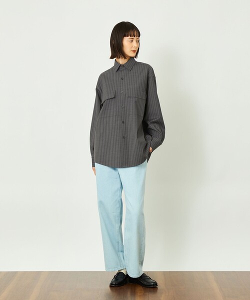 MACKINTOSH PHILOSOPHY（ﾏｯｷﾝﾄｯｼｭ ﾌｨﾛｿﾌｨｰ）の「GREY LABAL ウールストライプオフィサーシャツ（シャツ/ブラウス・レディース・チャコールグレー/ネイビー・2/6）」の11枚目の写真