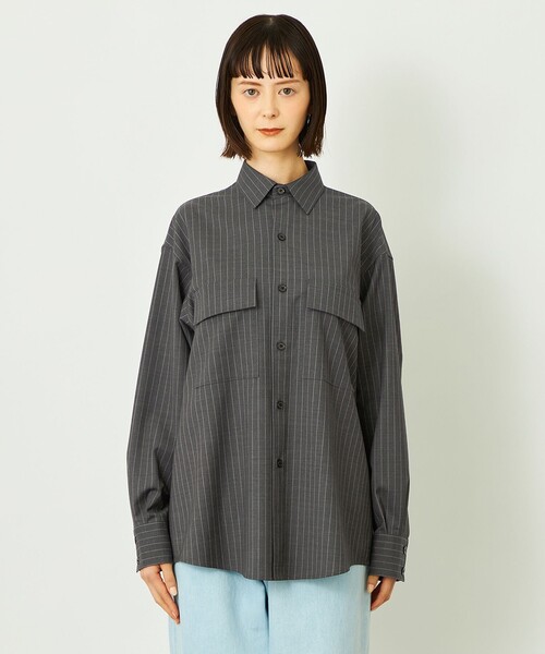 MACKINTOSH PHILOSOPHY（ﾏｯｷﾝﾄｯｼｭ ﾌｨﾛｿﾌｨｰ）の「GREY LABAL ウールストライプオフィサーシャツ（シャツ/ブラウス・レディース・チャコールグレー/ネイビー・2/6）」の10枚目の写真