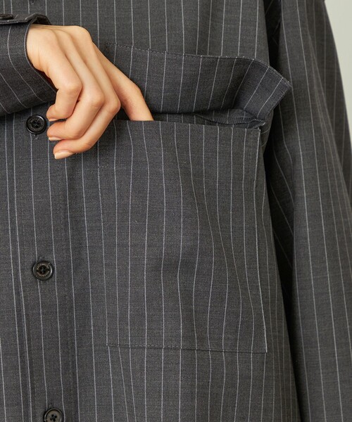 MACKINTOSH PHILOSOPHY（ﾏｯｷﾝﾄｯｼｭ ﾌｨﾛｿﾌｨｰ）の「GREY LABAL ウールストライプオフィサーシャツ（シャツ/ブラウス・レディース・チャコールグレー/ネイビー・2/6）」の7枚目の写真