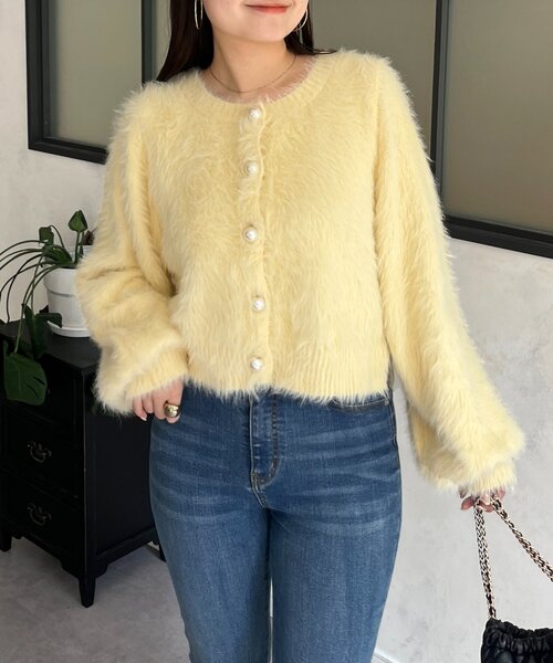 prose verse（プロズヴェール）の「【前後2way】パールボタンシャギーニットカーデ（カーディガン/ボレロ・レディース・アイボリー/ブラック/グレー/イエロー/ピンク・FREE）」の5枚目の写真