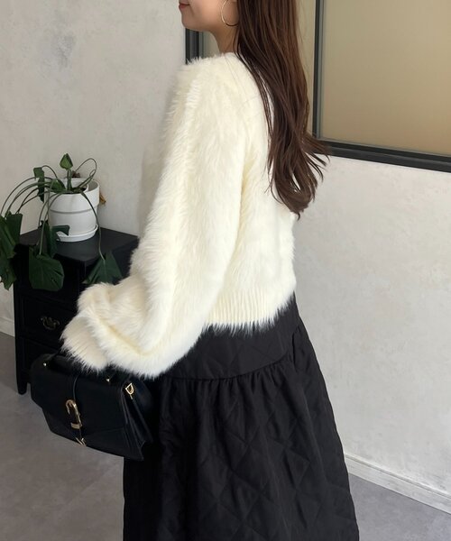 prose verse（プロズヴェール）の「【前後2way】パールボタンシャギーニットカーデ（カーディガン/ボレロ・レディース・アイボリー/ブラック/グレー/イエロー/ピンク・FREE）」の9枚目の写真