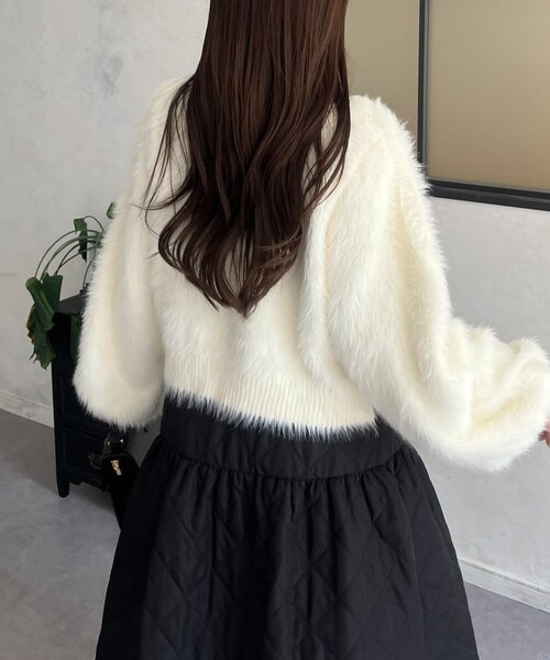 prose verse（プロズヴェール）の「【前後2way】パールボタンシャギーニットカーデ（カーディガン/ボレロ・レディース・アイボリー/ブラック/グレー/イエロー/ピンク・FREE）」の10枚目の写真