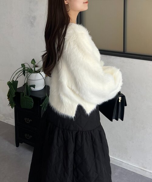 prose verse（プロズヴェール）の「【前後2way】パールボタンシャギーニットカーデ（カーディガン/ボレロ・レディース・アイボリー/ブラック/グレー/イエロー/ピンク・FREE）」の11枚目の写真