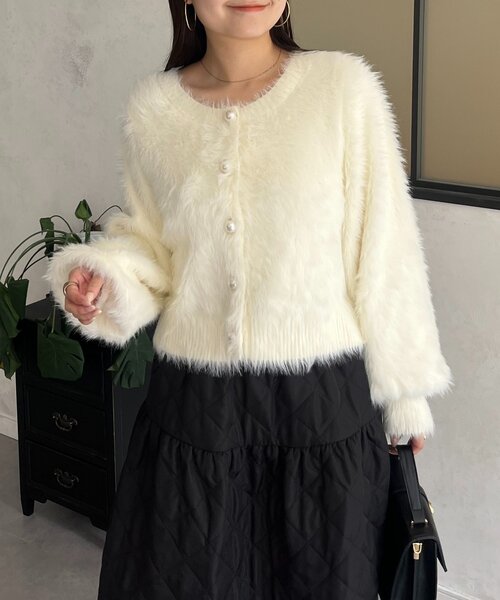 prose verse（プロズヴェール）の「【前後2way】パールボタンシャギーニットカーデ（カーディガン/ボレロ・レディース・アイボリー/ブラック/グレー/イエロー/ピンク・FREE）」の12枚目の写真