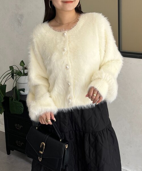 prose verse（プロズヴェール）の「【前後2way】パールボタンシャギーニットカーデ（カーディガン/ボレロ・レディース・アイボリー/ブラック/グレー/イエロー/ピンク・FREE）」の13枚目の写真