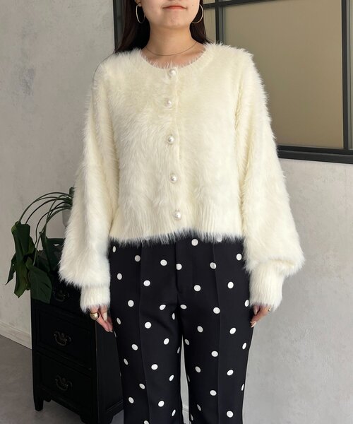 prose verse（プロズヴェール）の「【前後2way】パールボタンシャギーニットカーデ（カーディガン/ボレロ・レディース・アイボリー/ブラック/グレー/イエロー/ピンク・FREE）」の21枚目の写真