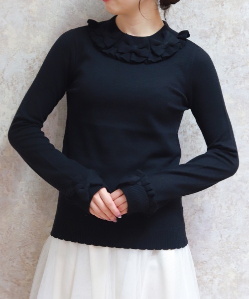 Chalmiere(シャルミエール)の「トリプルリボンニットプル(ニット/セーター・レディース・ホワイト/ピンク/ブラック・MEDIUM)」の3枚目の写真