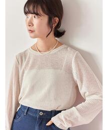 Samansa Mos2 blue | シアーリブロンT(Tシャツ/カットソー)