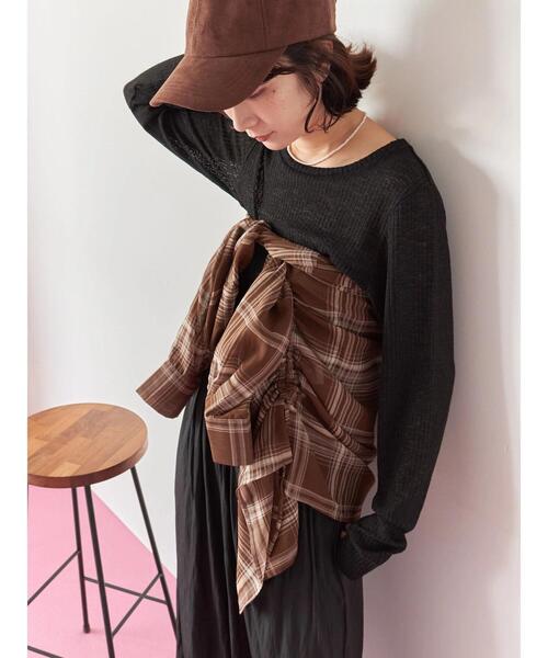 Samansa Mos2 blue(サマンサモスモスブルー)の「シアーリブロンT(Tシャツ/カットソー・レディース・ブラウン/キナリ/ブラック・F)」の1枚目の写真