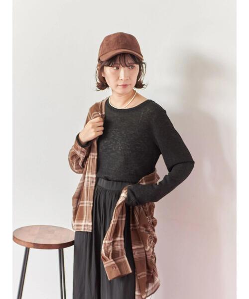 Samansa Mos2 blue(サマンサモスモスブルー)の「シアーリブロンT(Tシャツ/カットソー・レディース・ブラウン/キナリ/ブラック・F)」の6枚目の写真