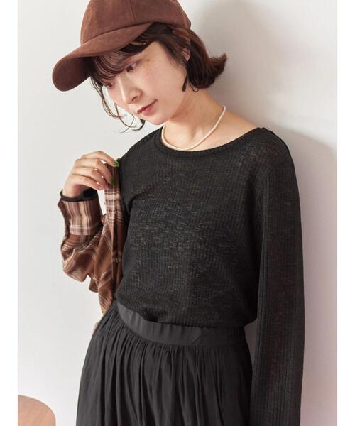Samansa Mos2 blue(サマンサモスモスブルー)の「シアーリブロンT(Tシャツ/カットソー・レディース・ブラウン/キナリ/ブラック・F)」の8枚目の写真