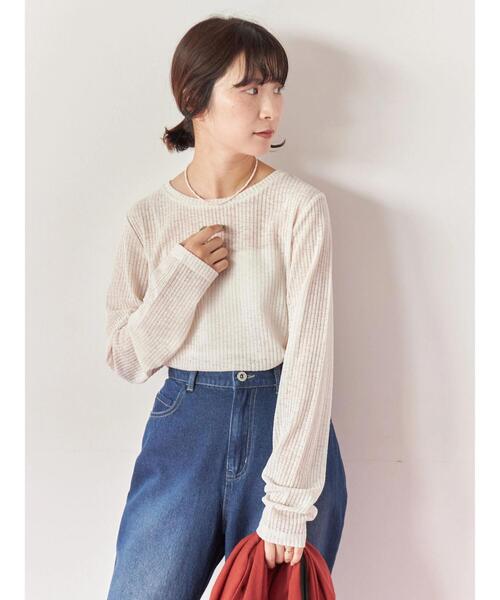 Samansa Mos2 blue(サマンサモスモスブルー)の「シアーリブロンT(Tシャツ/カットソー・レディース・ブラウン/キナリ/ブラック・F)」の18枚目の写真