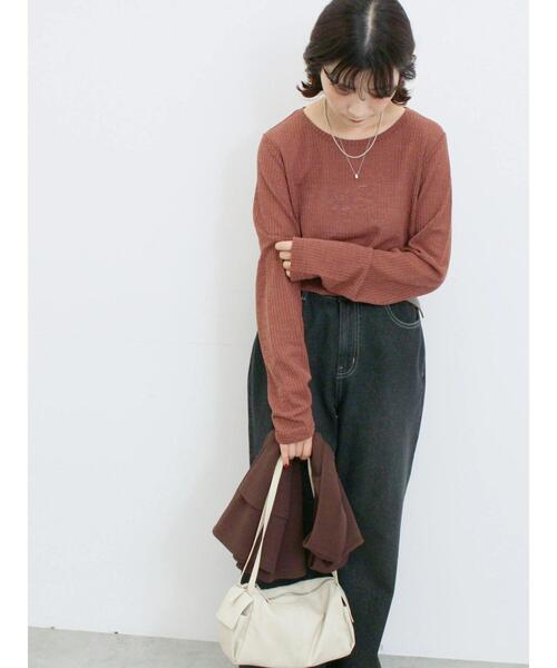 Samansa Mos2 blue(サマンサモスモスブルー)の「シアーリブロンT(Tシャツ/カットソー・レディース・ブラウン/キナリ/ブラック・F)」の21枚目の写真