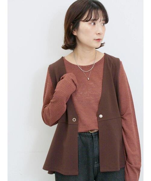 Samansa Mos2 blue(サマンサモスモスブルー)の「シアーリブロンT(Tシャツ/カットソー・レディース・ブラウン/キナリ/ブラック・F)」の22枚目の写真