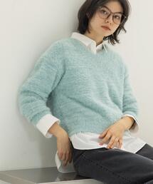 OPAQUE.CLIP | スパンコールフェザーVネックニット【洗濯機OK】(ニット/セーター)