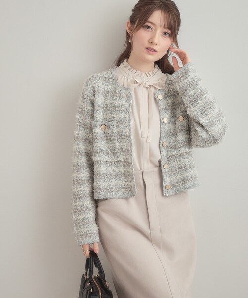 couture brooch(クチュールブローチ)の「ツイード編みカーディガン(カーディガン/ボレロ・レディース・ブラック/ライトグレー・38)」の10枚目の写真