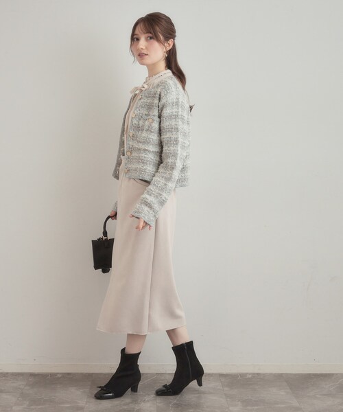 couture brooch(クチュールブローチ)の「ツイード編みカーディガン(カーディガン/ボレロ・レディース・ブラック/ライトグレー・38)」の14枚目の写真