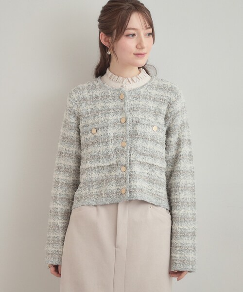 couture brooch(クチュールブローチ)の「ツイード編みカーディガン(カーディガン/ボレロ・レディース・ブラック/ライトグレー・38)」の17枚目の写真