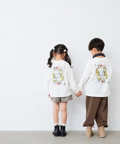 Fluffy BROTHERS(フラッフィーブラザーズ)の「プリントロンT(Tシャツ/カットソー・キッズ・オフホワイト/ライトグリーン・80/90/100/110/120/130/140/150)」の1枚目の写真