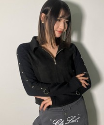 A'GEM/9 × .kom 『.kom/ドットケーオーエム』Suede × Rib Contrast Zip-Up Top /スエード×リブ切り替えジップトップ