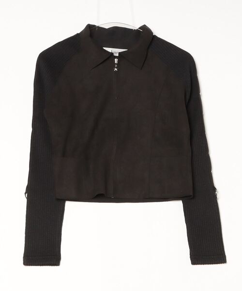 .KOM（ドットコム）の「A'GEM/9 × .kom 『.kom/ドットケーオーエム』Suede × Rib Contrast Zip-Up Top /スエード×リブ切り替えジップトップ（ニット/セーター・レディース・ブラウン/ブラック・FREE）」の20枚目の写真