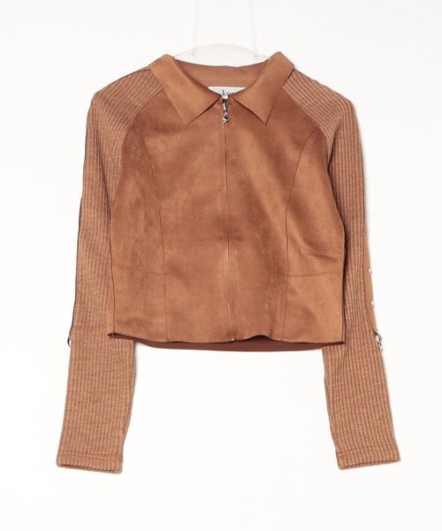 .KOM（ドットコム）の「A'GEM/9 × .kom 『.kom/ドットケーオーエム』Suede × Rib Contrast Zip-Up Top /スエード×リブ切り替えジップトップ（ニット/セーター・レディース・ブラウン/ブラック・FREE）」の21枚目の写真
