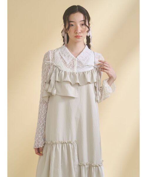 merry jenny（メリージェニー）の「tulip frillキャミワンピース（ワンピース・レディース・ベージュ/ブラック・FREE）」の3枚目の写真