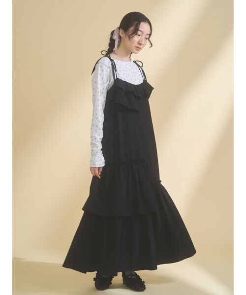 merry jenny（メリージェニー）の「tulip frillキャミワンピース（ワンピース・レディース・ベージュ/ブラック・FREE）」の5枚目の写真