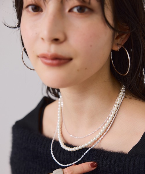 VIS（ビス）の「ガラスパール3連ネックレス（ネックレス・レディース・ゴールド/シルバー・FREE）」の7枚目の写真