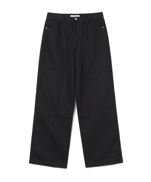 Double Knee Cotton Loose Pants [Black]