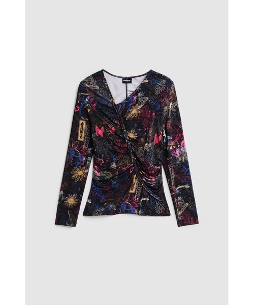 Desigual(デシグアル)の「グラフィティフローラル ギャザーブラウス(Tシャツ/カットソー・レディース・ブラック・S/M/L/XL)」の1枚目の写真