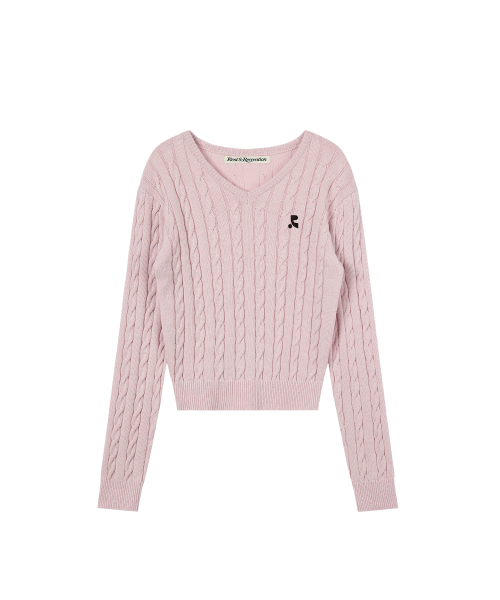 Rest&Recreation(レストアンドレクリエーション)の「CABLE V-NECK KNIT TOP - PINK(ニット/セーター・レディース・ピンク・ONE)」の5枚目の写真