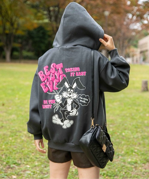 セール】《バックキャラ×ゆるストリート》レディース 裏起毛 ジップ