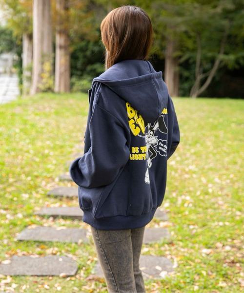 セール】《バックキャラ×ゆるストリート》レディース 裏起毛 ジップ