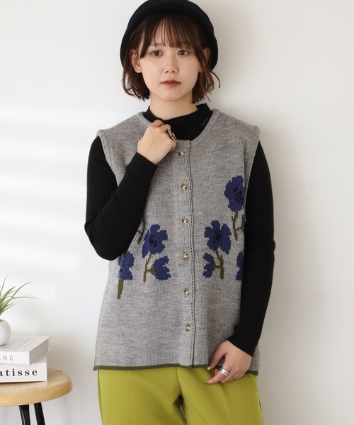 Emago（イマゴ）の「EMAGO 花ｼﾞｬｶﾞｰﾄﾞﾍﾞｽﾄ（ベスト・レディース・杢グレー/レッド/ブラック・FREE）」の14枚目の写真