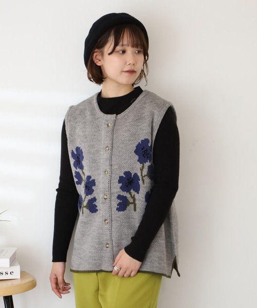 Emago（イマゴ）の「EMAGO 花ｼﾞｬｶﾞｰﾄﾞﾍﾞｽﾄ（ベスト・レディース・杢グレー/レッド/ブラック・FREE）」の15枚目の写真